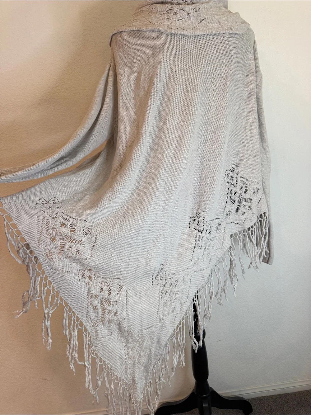 Free People Light Gray Crochet-Trim Cowl Poncho Sweater